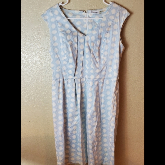 Calvin Klein Blue Sleeveless Polka Dot Boho Dress - Picture 1 of 4